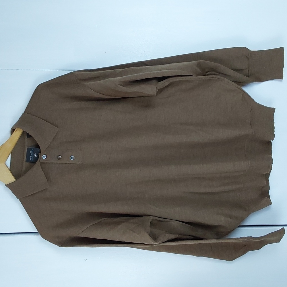 E Luxe Evergreen Mens Brown Collar Sweater Wool Luxury Neutral Sz.Xl
